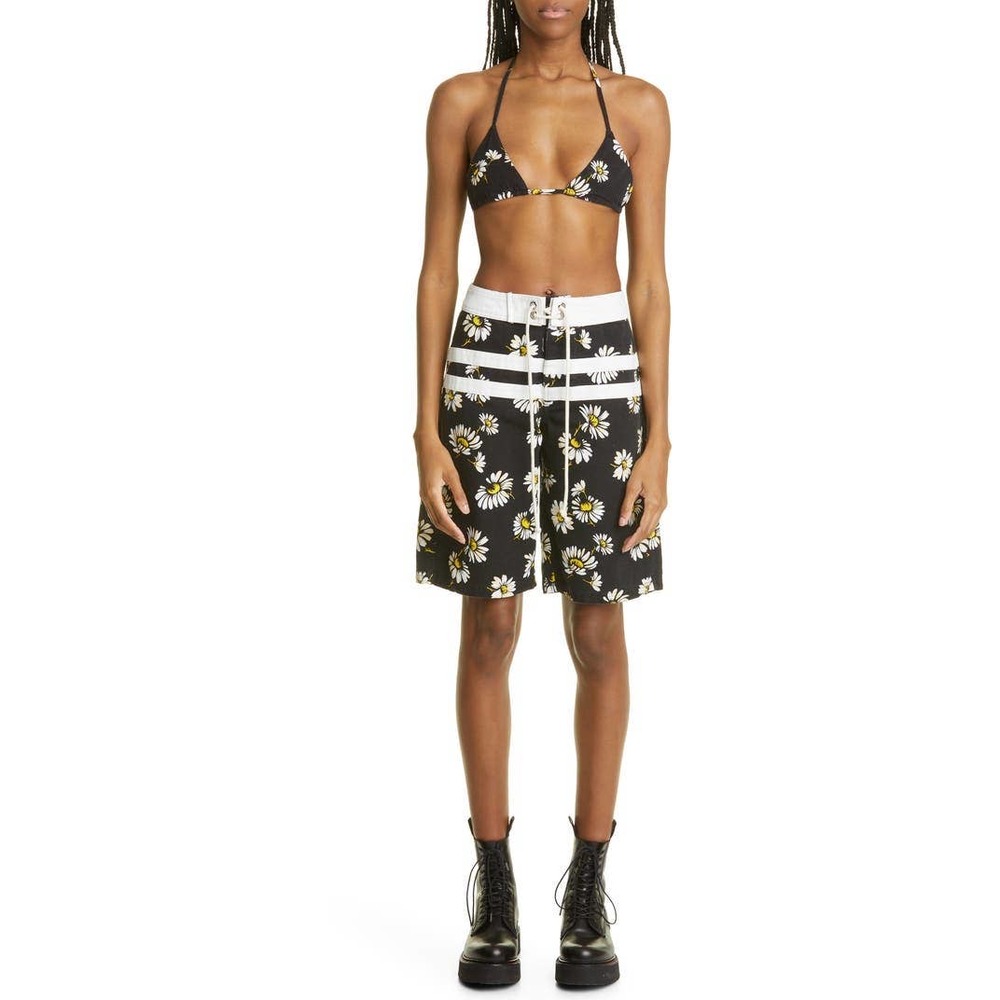 R13 Black Floral Bikini Top and Swim Shorts Set
